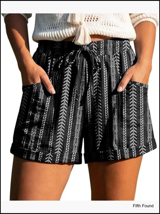 Pants - High Waisted Drawstring Shorts with Pockets Lightweight Summer Vacation